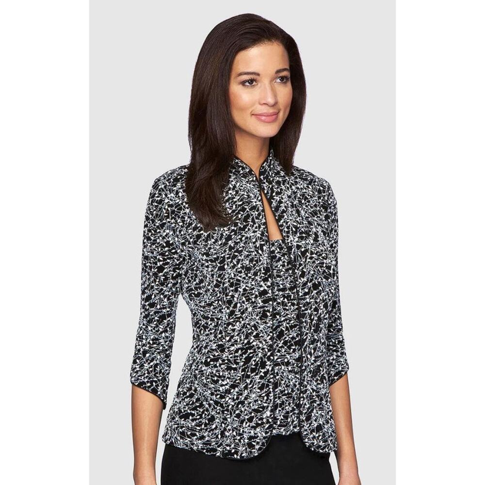 ALEX EVENINGS Women's Textured Mandarin Neck Glitter Knit 3/4 Sleeve Size M